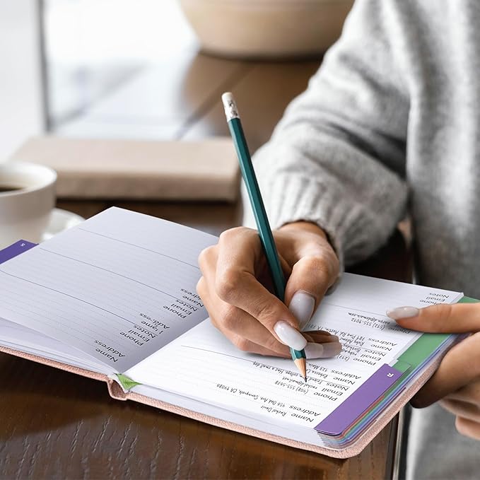 SUNEE Address Book with Colorful Alphabetical Tabs, Address Notebook Organizer for Record Contacts, 5.3'' x 7.7''- Rose Gold