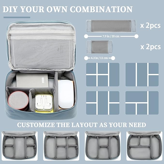 Lanola Electronic Accessories Case,Electronics Travel Organizer, Portable Double Layer Cable Storage Bag for Cord, Charger, Flash Drive, Phone, SD Card,Flash Drive,Adapter - Light Blue