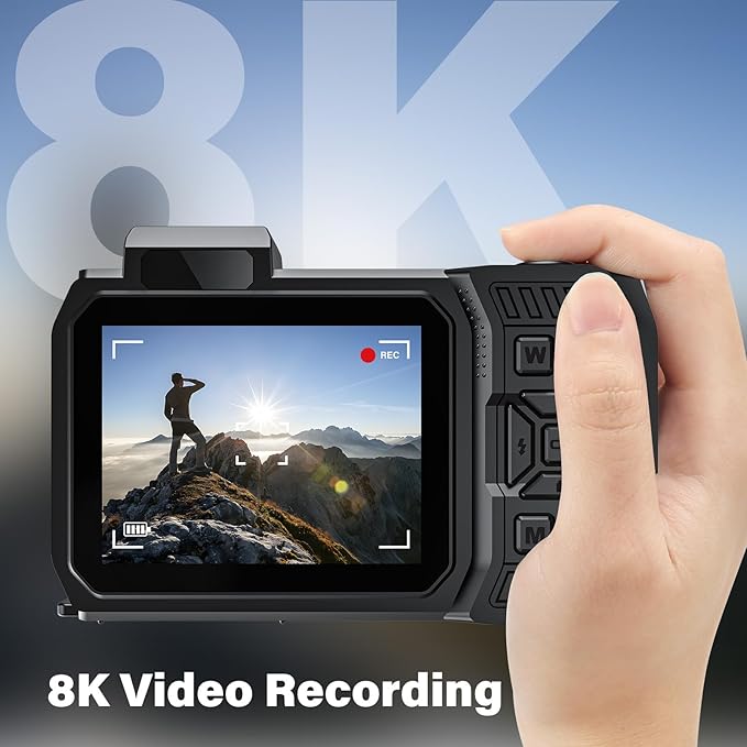 8K UHD 70MP WiFi Digital Camera with 64GB Card Rugged Waterproof Dustproof Shockproof 33FT Underwater Camera Dual-Screen Selfie for Snorkeling Autofocus Point and Shoot Digital Camera (Orange)