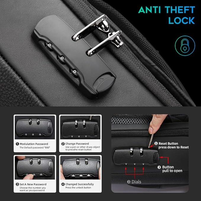 BANGE Black Genuine Leather Laptop Backpack for Men，Anti Theft Business Backpack with USB3.0 Charging Port, Smart Professional Lightweight Travel Backpacks for 15.6 Inch Laptop…