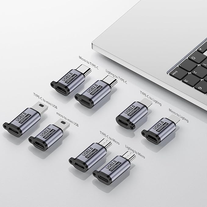 USB C/Lightning to Micro USB Adapter, Type C to Lightning Converter, USB C to Mini USB Connector (8 Pack)