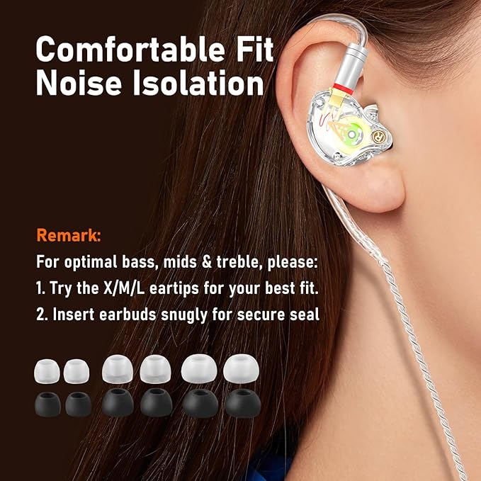 Vibes 202 Wired Earbuds - HiFi in Ear Monitor Headphones – Professional Noise-Isolating Ear Buds - Clear Sound, Deep Bass & Comfort-Fit IEM Earphones - MMCX to 3.5mm, Silver Plated Cord, Carrying Case