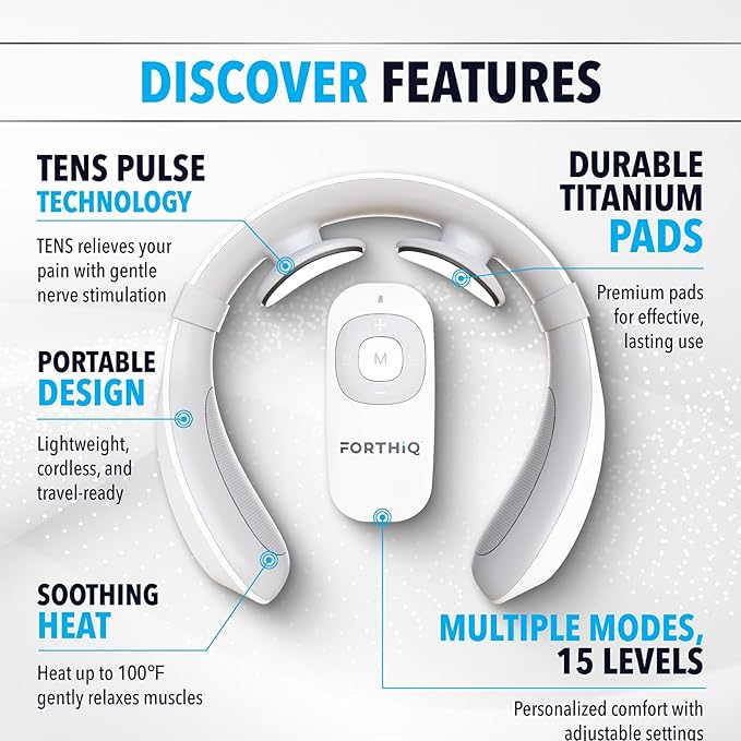 FORTHiQ Neck TENS Machine with Heat, Electric Neck Massager for Pain Relief, 15 Levels Deep Tissue Massage, Portable and Soothing, FSA or HSA Eligible