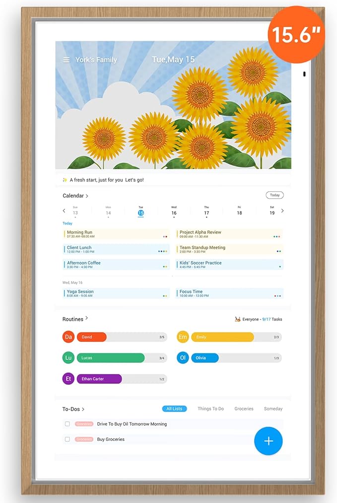 ApoloSign 15.6-inch Digital Calendar: Dual Mode Calendar with Google Play & Multi-calendar Sync, Electronic Planner & Chore Chart, Smart Touchscreen, Interactive Display for Family Schedules (Teak, 15.6")