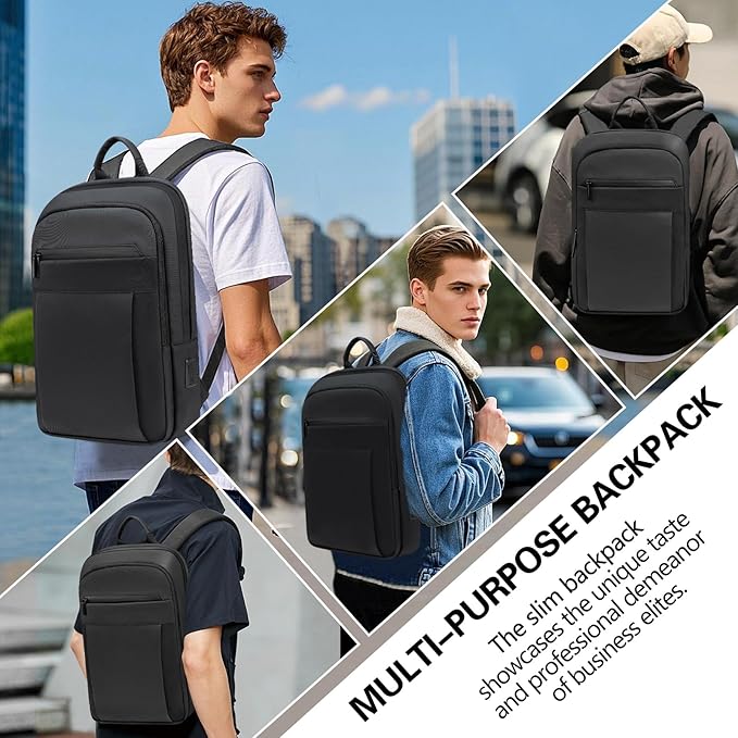 Backpack for Men Women Lightweight Business Laptop Backpack for 15.6 Inch Computer Bag Slim Anti-Theft Backpack for Commuting Work Office College Travel (with a Small Bag) Black