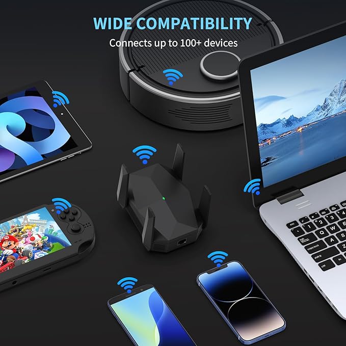 2025 AX3000 WiFi 6 Range Extender, WiFi Extender Signal Booster with Gigabit Ethernet Port, Dual Band (2.4G&5.8G) WiFi Repeater Cover up to 13888sp.ft, Faster Speed and Wider Cover(Black)