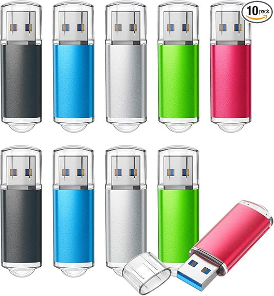 TOPESEL 32GB 10Pack 3.0 USB Flash Drive High Speed 32G Thumb Drive Memory Stick for PC Laptops Tablets TVs Car Audio(5 Mixed Colors: Black Blue Green Red Silver)