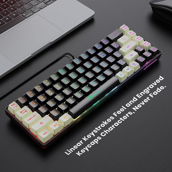 65% Gaming Keyboard, LED Backlit Mini Wired Keyboard, Ultra-Compact Anti-Ghosting No-Conflict 68 Keys Membrane Gaming Wired Keyboard for PC Laptop Windows Gamer(Black-White)