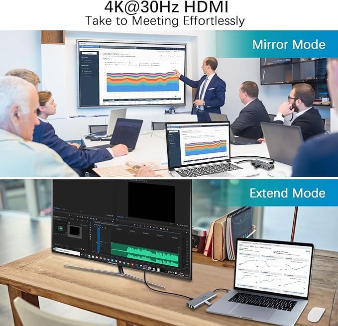 MagBac USB C Docking Station 7 in 1 USB C HUB Multiport Adapter with 3 5Gbps USB A Port, 1 HDMI 4K@30Hz, Gigabit Ethernet, SD/TF Card Slot for Windows and MacOS Laptop with Full-Featured Type C Port