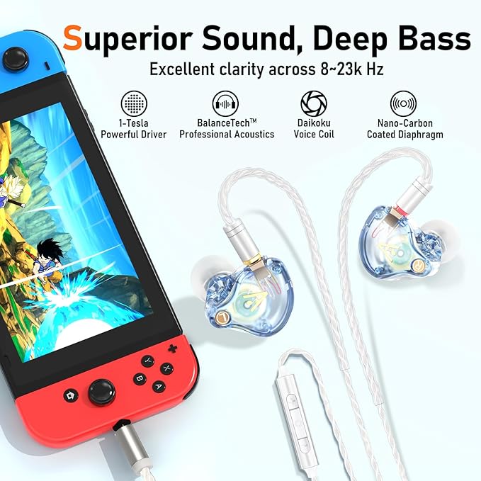 Vibes 202M Wired Earbuds - HiFi in Ear Monitor Headphones - Noise-Isolating Ear Buds w/ Mic - Clear Sound, Deep Bass & Comfort-Fit Gaming Earphones - MMCX to 3.5mm & Silver Plated Cord, Carrying Case