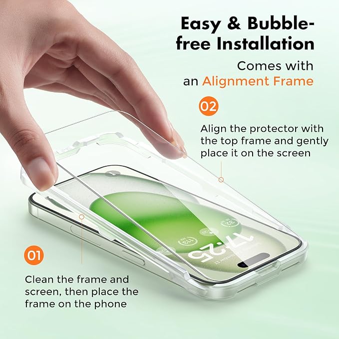 UNBREAKcable 3-Pack Screen Protector for iPhone 15 Plus, Double Shatterproof Tempered Glass [Easy Installation Frame] [9H Hardness] [99.99% HD Clear] [Case Friendly] for iPhone 6.7 inch