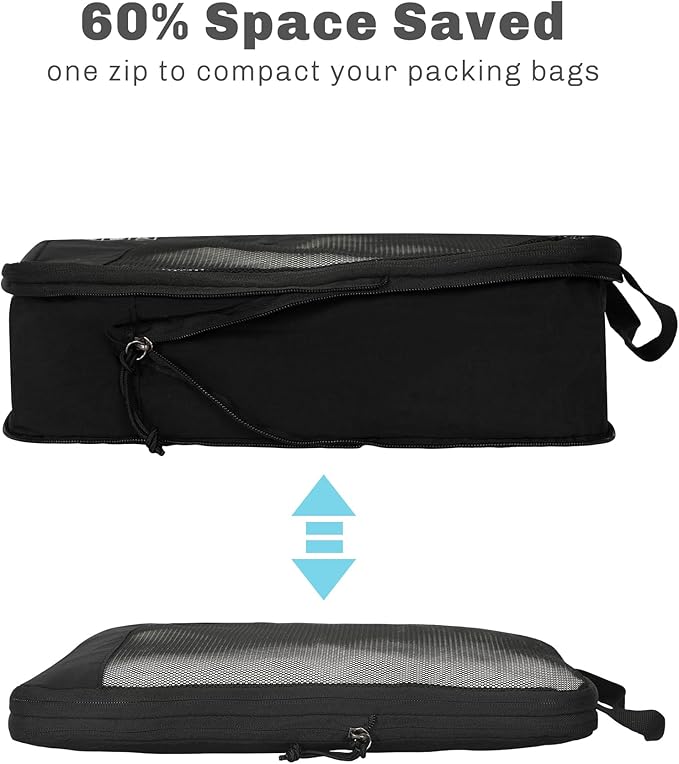 Hynes Eagle 6 Set/ 4 Set/ 2 Set Compression Packing Cubes Travel Essentials Lightweight Nylon Luggage Suitcase Organizer Bag Black 4PCS