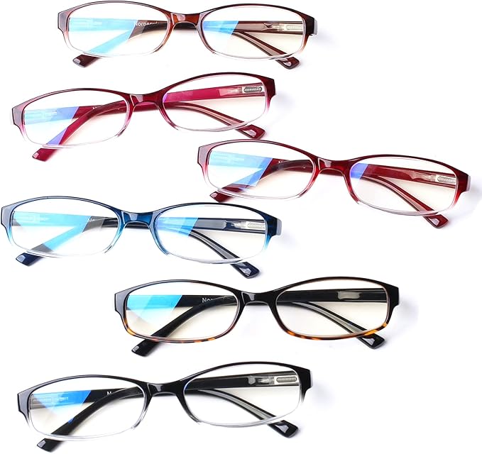 NORPERWIS 6 Pack Ladies Reading Glasses for Women Blue Light Blocking Spring Hinge Fashion Eyeglasses Readers for Women (Mix Color, 0.75)