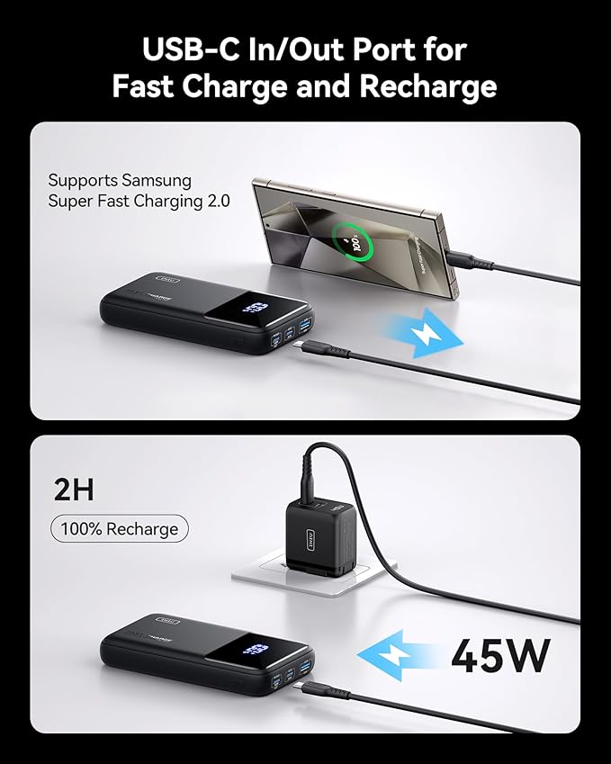 INIU Portable Charger, 20000mAh 65W Compact USB C Laptop Power Bank, PD QC Fast Charging 3-Output Battery Pack, Travel Charger for Laptop MacBook iPad Tablet Steam Deck iPhone 17 16 15 14 Samsung S24