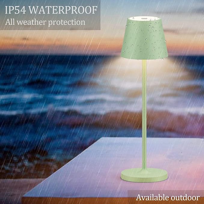 Ralbay IP54 Aluminum Cordless Rechargeable Table Lamp LED Modern Battery Operated 4800mAh Waterproof Portable Stepless Dimmable Desk Lamp for Restaurant/Bedroom/Camping/Outdoor (Green)