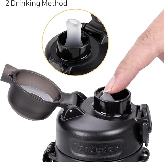 TakeToday Collapsible Water Bottles 20oz, Leak Proof, BPA-Free, Foldable Silicone Travel Water Bottle with Straw Strap for Cycling, Hiking, Outdoors