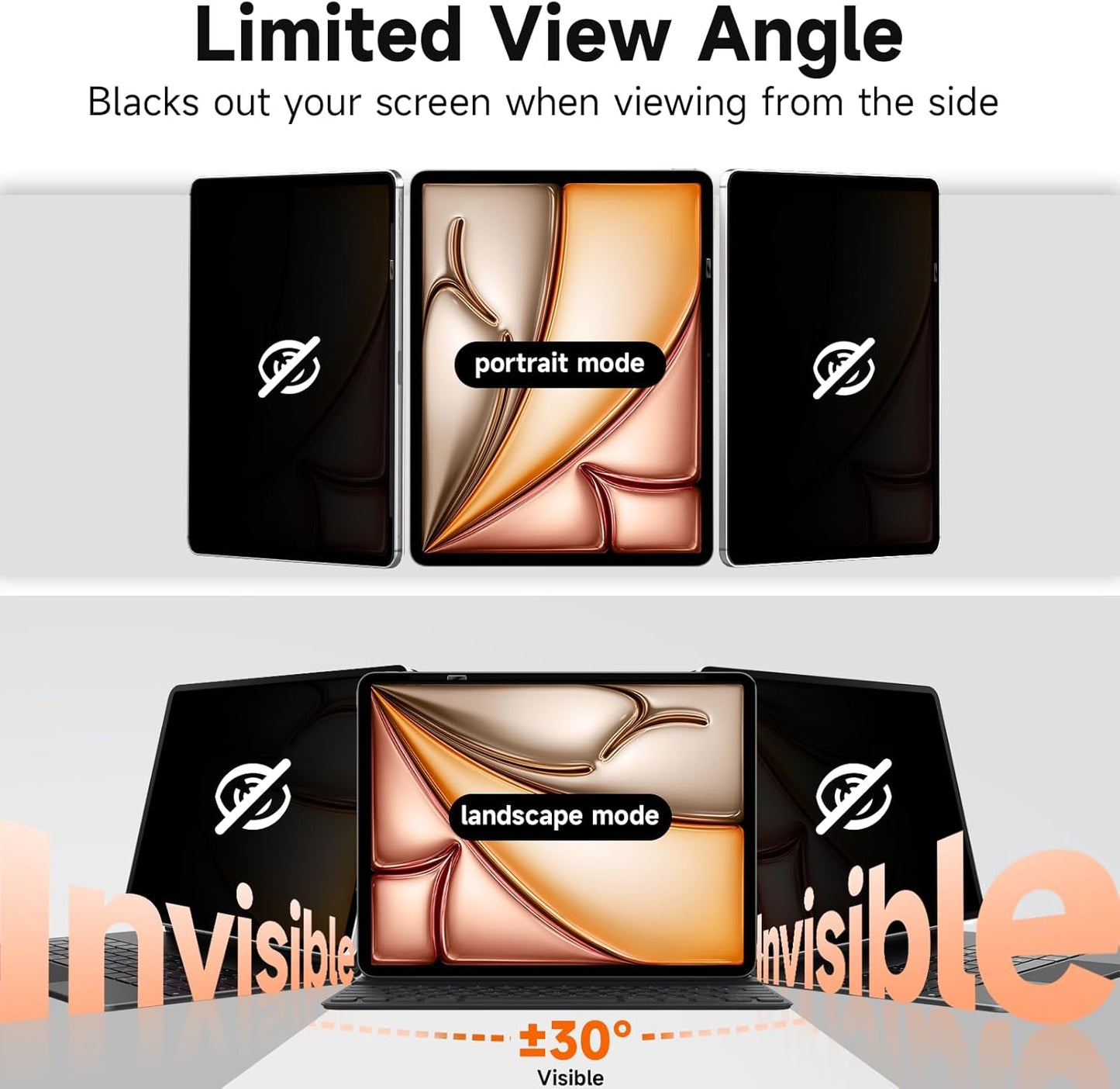 Upgrade 360° Privacy Screen Protector for iPad Air 13 inch M3 2025 & M2 2024, (iPad Air 7th/6th Generation), Magicsuction 4-Way Anti Spy Glare Blue Light Filter (Landscape+Portrait Privacy)