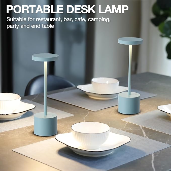 Kakanuo Blue Cordless Lamp, Rechargeable Lamp, Touch Control, 3 Color Temperature, LED Outdoor Wireless, Battery Operated Lamps, Stepless Dimmable, Set of 2