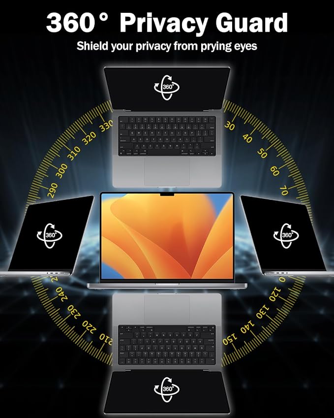 F FORITO 360° Privacy Screen Protector Compatible with MacBook Air 13.6 inch (2022-2025, M2, M3, M4), Anti Peeping and Anti Glare Laptop Privacy Screen Shield