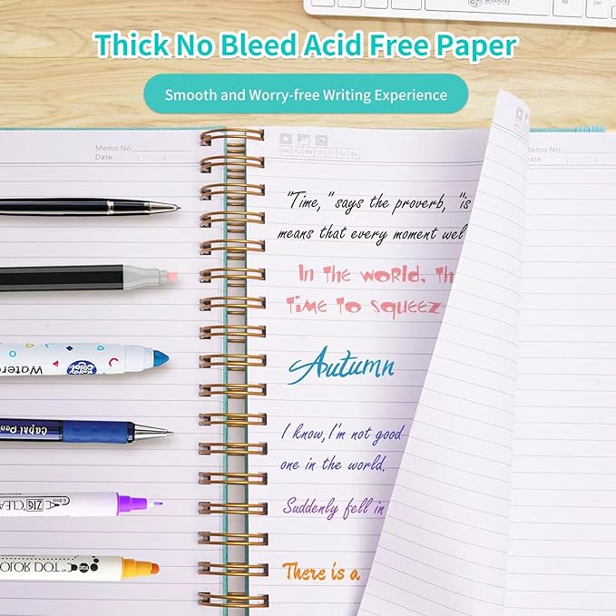 Spiral Notebook, College Ruled Notebook, 8" x 10", 300 Pages Leather Journals for Writing, B5 Hardcover Journaling Notebooks for Work School, 24pcs Tabs, Large Embossed Journal for Women Men, Pink