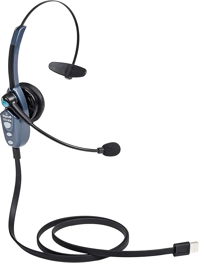 BlueParrott B250-XTS Mono Bluetooth Wireless Headphones 91% Noise Canceling Over Head Trucker Headset with Mic, Lightweight Design with Adjustable Headband, 20 hrs. Talk Time, Blue