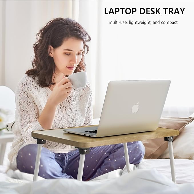 Lap Desks Laptop Tray for Bed or Couch,Portable Breakfast Serving Tray with Folding Legs,Foldable & Lightweight Mini Table, Laptop Stand for Working, Reading and Writing,Beige