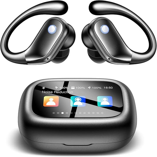 Wireless Earbuds, ENC Noise Cancelling Sport Ear Buds with Multifunctional Touch Screen, Bluetooth 5.4 Headphones, Bass Stereo Sound, 5 EQ Over-Ear Earbuds for Sports/Workout/Gym-Black
