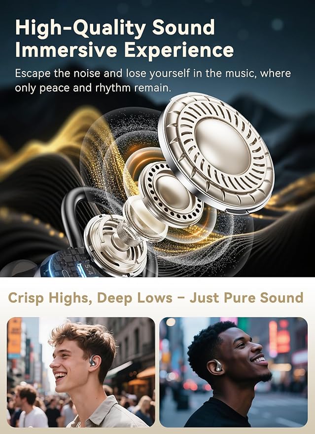 Wireless Earbuds, ANC Noise Cancelling Sport Ear Buds with Multifunctional Touch Screen Case, Bluetooth 5.4 Headphones, Bass Stereo Sound, 5 EQ Over-Ear Earbuds for Sports/Workout/Gym-Grey