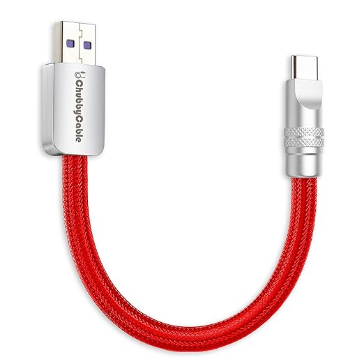chubbycable Cute Chubby 120W Short USB C Cable Power Bank Fast Charging Cable Nylon Braided Charger Cord Compatible with iPhone 17-15 Series iPad, Red, USB-A to Type-C, 0.32FT