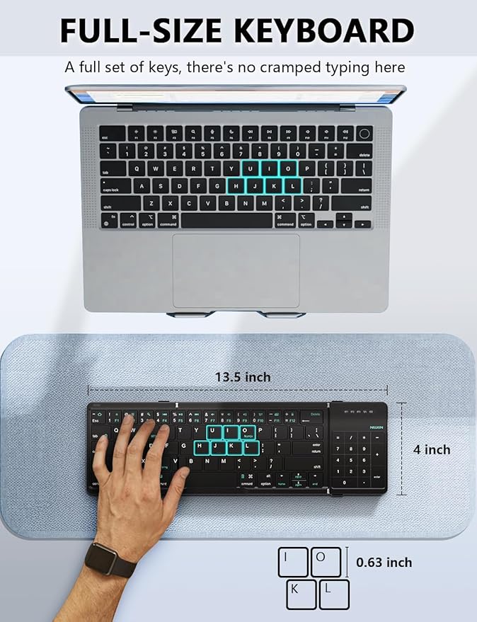 Nillkin Foldable Keyboard with Touchpad, Bluetooth Keyboard with Number Pad, Full Size Keys, Large Trackpad Small Travel Portable Keyboards for iPad Laptop PC Tablets -Khaki