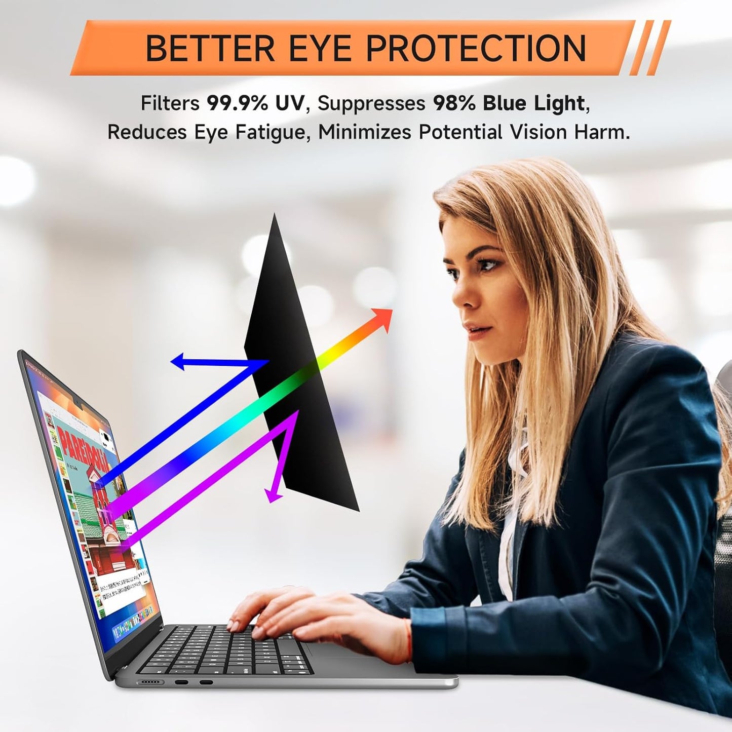 Privacy Screen for MacBook Air 13.6 & 13 Inch 2022-2025 (M2, M3, M4), Anti Glare Blue Light Filter, Nano No Glue Anti Spy Black Protector for Mac Air 13In Laptop Computer