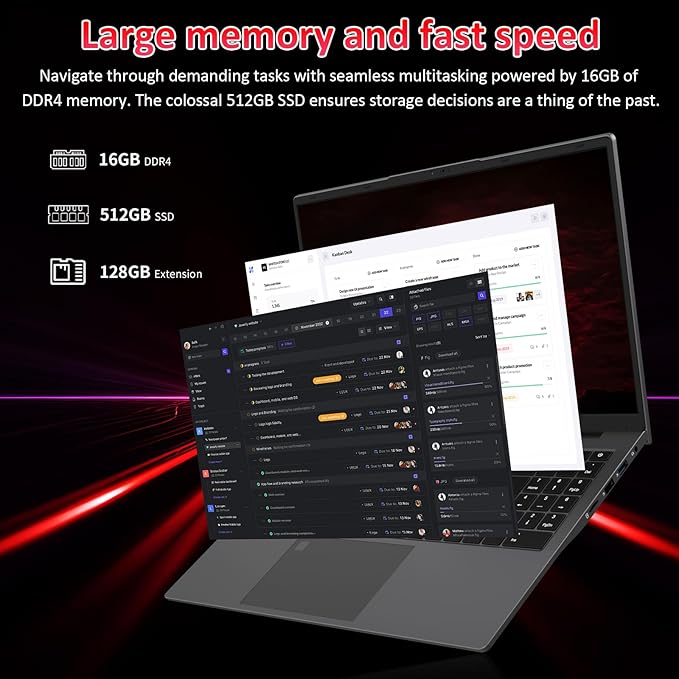 Laptop 15.6-Inch 16gb Ram | 512GB SSD Win 11 | N95 Processor (Up to 3.4ghz) | 16gb Ram | 512GB SSD | 60wh Battery | WiFi 5 and Bt 5 | USB 3.0, Minihdmi | Fingerprint Unlock | Numeric Keypad