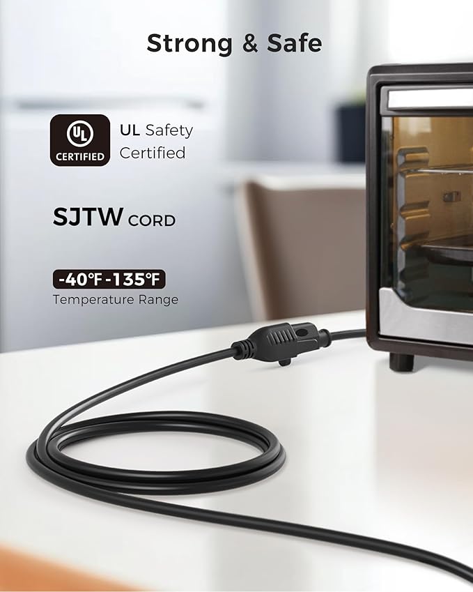 [UL Listed] Cable Matters 2-Pack 16 AWG Heavy Duty 13A Short Power Extension Cord - 1ft, 3 Prong Power Cord Extension, NEMA 5-15P to NEMA 5-15R, Black