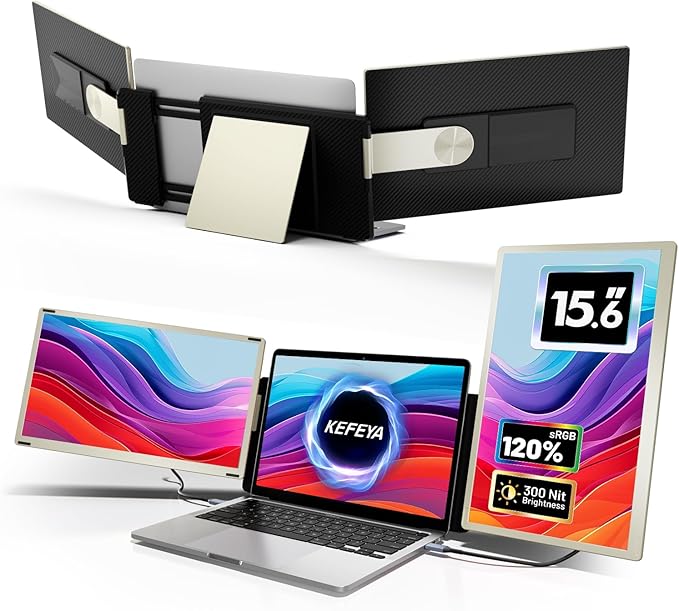KEFEYA Laptop Screen Extender, 15.6" Portable Monitor for Laptop with 120% sRGB, FHD IPS & USB to HDMI Hub & 235° Rotation, Triple Monitor Extender Plug & Play Fits for All Laptops (Mac/Win/Android)