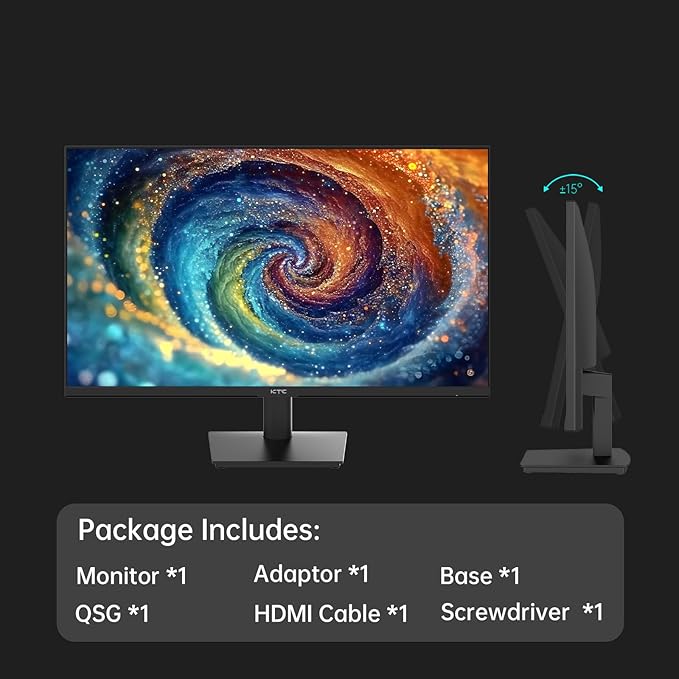 KTC 24 inch Monitor - 1080P Monitor, 100Hz FreeSync Gaming Moniter with HDR10,VESA Mountable, Adjustable Tilt, ZeroFrame Design, HDMI,VGA,Earphone Ports, PC Monitors for Office