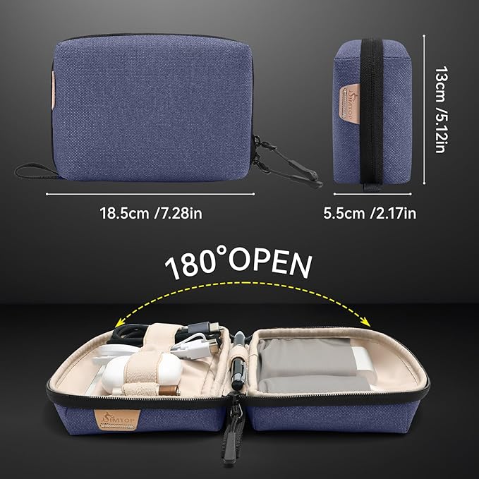 Electronics Organizer Travel Case, Small Tech Bag for Cords, Chargers, Power Bank, Earbuds – Portable Cable Pouch for Office, Business Trip, Commute – Water & Scratch-Resistant (7.28"x5.12"x2.17")