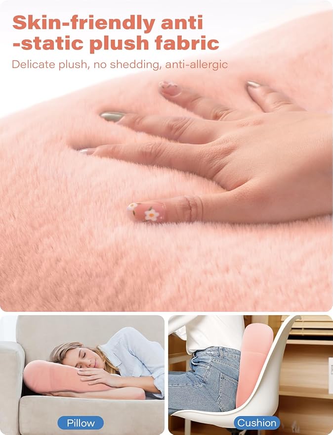 Tablet Kindle Pillow Stand Holder with 2 Trays Fit 4''-13'' Phone/Tablet/Kindle iPad Holder Stand for Bed with Soft Plus Fabric Reading Accessories Gift, Pink