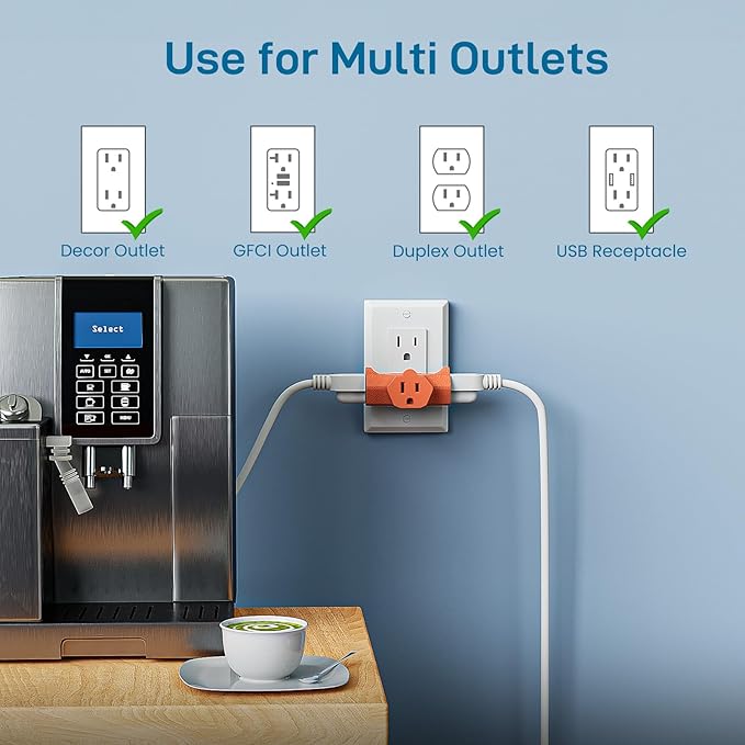K KASONIC - 3-Outlet Grounding Adapter, [UL Listed] Plug Extender, Heavy-Duty Grounded Power Tap - 3 Pack (Orange)