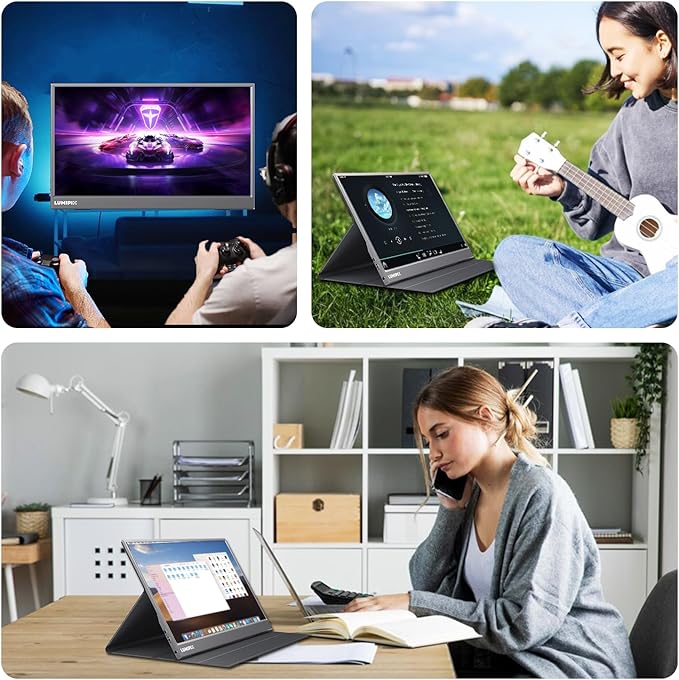 Portable Monitor 15.6 Inch 1080P FHD IPS Gaming Display Monitor with USB-C & HDMI, Ultra-Slim External Second Screen with Smart Cover & Speakers for Laptop, Xbox，PC, Mac, Phone, PS5, Switch