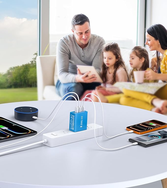 [2-Pack] USB C Wall Charger, 50W USB C Charger Block 5-Port PD Fast Charging Blocks,2USB C+3USB A Multiport Plug,Type C Power Adapter Brick Cube for iPhone17/16/15/14/Pro,iPad,Samsung,for Switch（Blue）