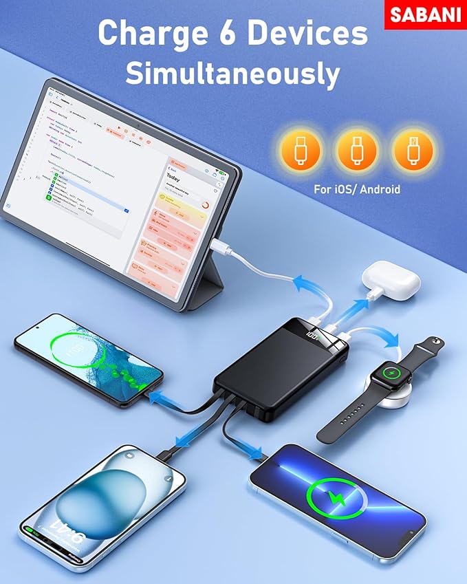 Portable Charger 35000mAh Power Bank - Powerbank with 4 Built in Cables, 22.5W Fast Charging Travel Camping Essential Battery Pack Compatible with iPhone 17 16 15 14 13 Samsung Google, 1 Pack