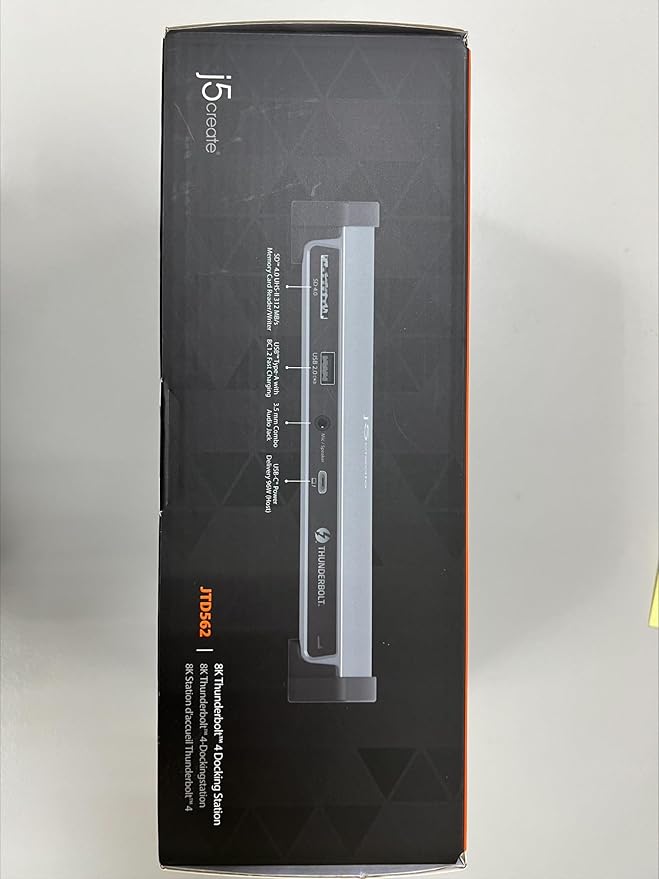 j5create 8K Thunderbolt 4 Docking Station with Max 96W Charging, Single 8K60 or Dual 4K60 Display, Thunderbolt 4 40Gbps, USB 10Gbps, Gigabit Ethernet, SD 4.0, Audio Combo (JTD562)
