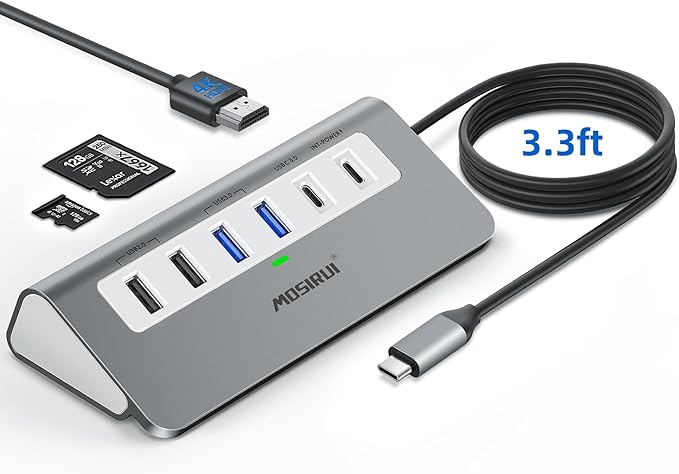 USB C Hub,Mosirui 9 in 1 USB C Hub Multiport Adapter with 4K HDMI,Type C 3.0 5Gbps,USB A 3.0/2.0,PD 100W, SD/TF Card Reader,USB C Dock for MacBook Pro/Air,iPad,iMac,iPhone,HP,Dell and More (3.3 Ft)