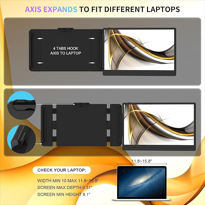 Laptop Screen Extender Portable Monitor, Dual Monitor Extender for Laptop, 14.1" Screen 1080P FHD Display, Fit for 13-17" Laptops, Plug & Play Compatiable with Win/Mac/Chrome/Android/Switch