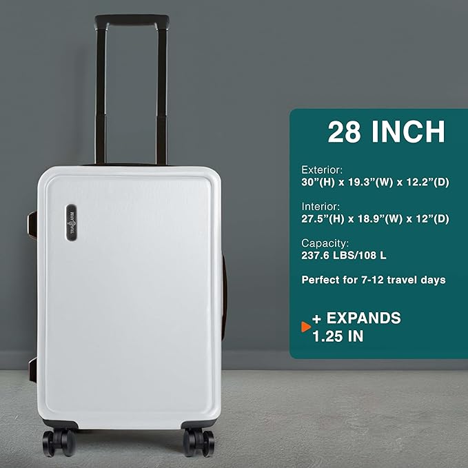 Luggage Sets 3 Piece, 22 Inch Carry on Luggage and 28 Inch Suitcases with Wheels Spinner, Durable Hard Shell Suitcase Set, Expandable Travel Suitcase, White