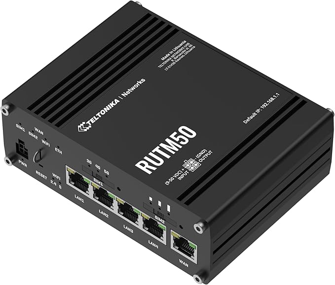 Teltonika RUTM50 5G Industrial Router – Dual SIM Failover, WiFi 5, Gigabit Ethernet, VPN & RMS Support (RUTM50000000)