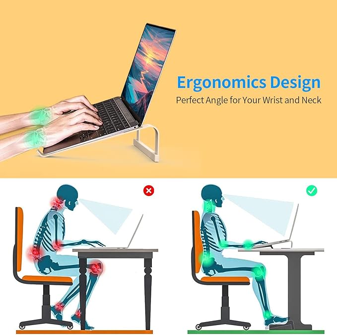 LENRUE Laptop Stand for Desk，Stable MacBook Pro Stand，Ergonomic Aluminum Computer Riser for 12 13 15 16.2 inch ，Computer Cooling Stand for Mac MacBook Pro Air,HP, Dell, More PC Notebook (Gold)