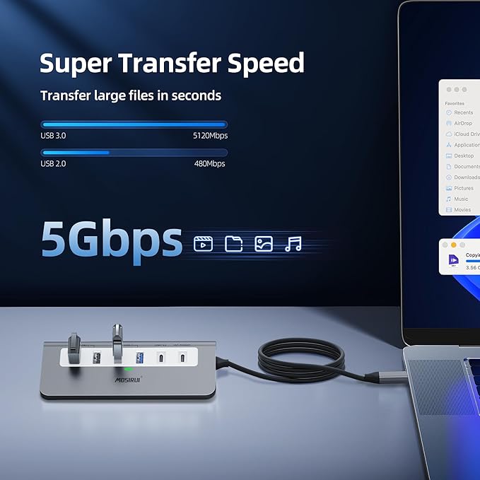 USB C Hub,Mosirui 9 in 1 USB C Hub Multiport Adapter with 4K HDMI,Type C 3.0 5Gbps,USB A 3.0/2.0,PD 100W, SD/TF Card Reader,USB C Dock for MacBook Pro/Air,iPad,iMac,iPhone,HP,Dell and More (3.3 Ft)