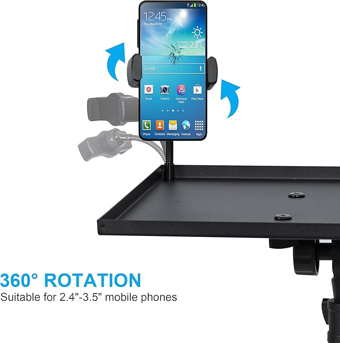 Projector Stand Tripod Adjustable, Laptop Height from 23.5 to 46.5 inches with Gooseneck Phone Holder, Floor for Office, Home, Stage, Studio, DJ Racks Holder Mount, 23.5inch-46.5inch