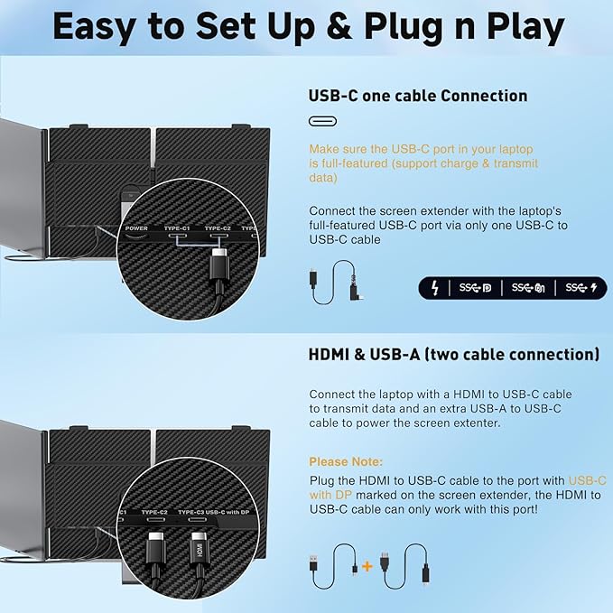 KEFEYA Laptop Screen Extender, 14" FHD 1080P Portable Monitor for Laptops, 0.19" Ultra-Thin Laptop Monitor Extender for 13-17" with USB-C/HDMI Port, Plug n Play for Windows/Mac/Android/Switch/PS5